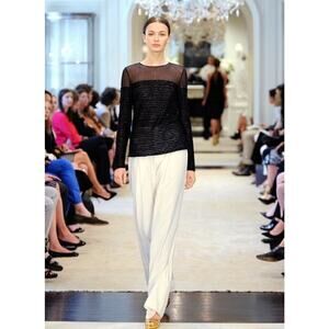 Ralph Lauren Collection Purple Label Long Sleeve Top Runway Blouse Sheer Neck 8